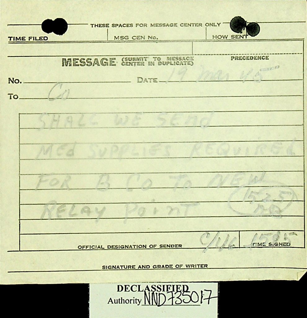 Message March 1945 Medical Supplies